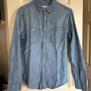 Goodfellow & Co Chambray Denim Shirt, Small Standard Fit Long Sleeve Button Down
